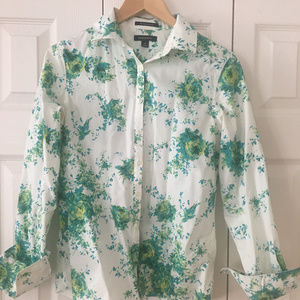 No Iron button-down floral print Lands End Size 4